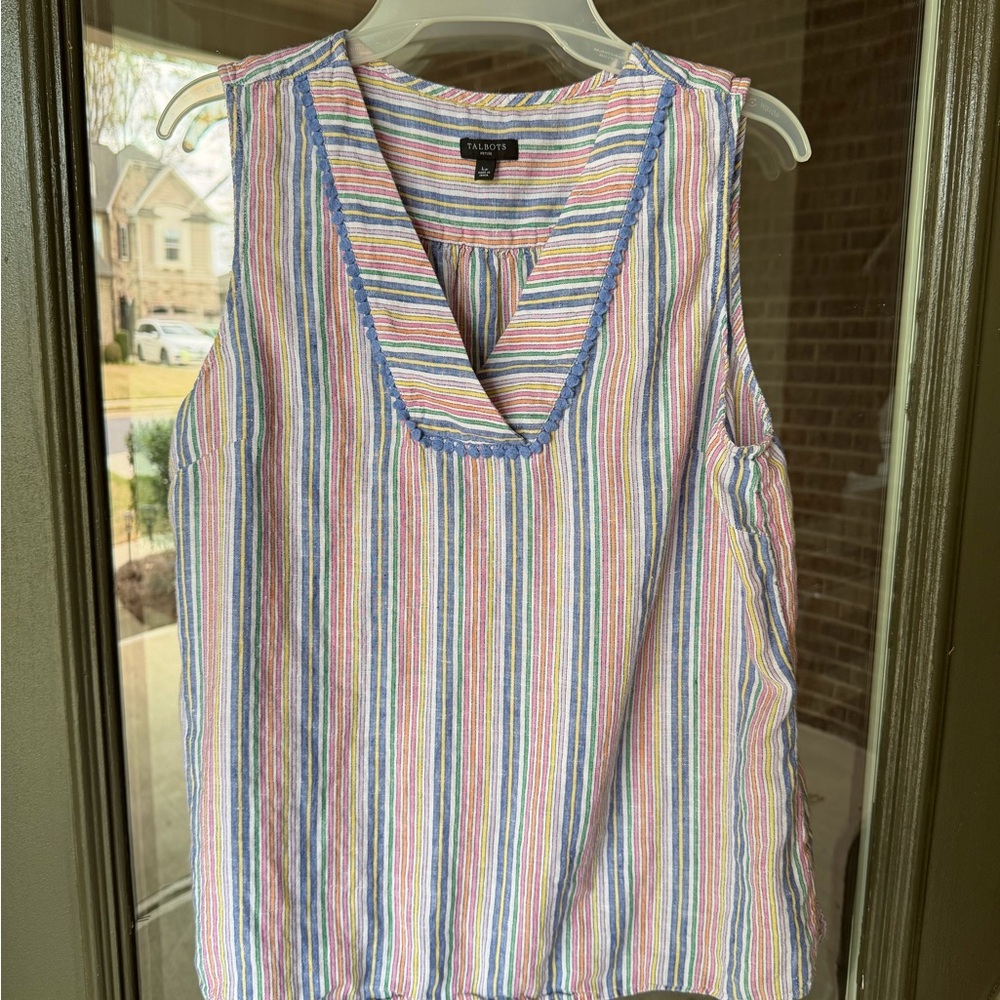 Talbots Pastel Multi-Striped Sleeveless V-Neck Tank, Lp